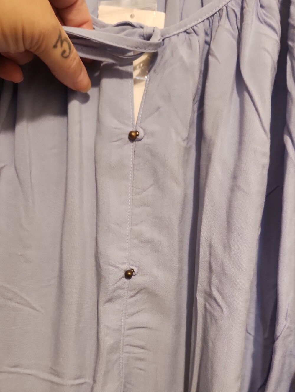 🔥ellos Light Blue Peasant Tie-Neck Blouse - Picture 5 of 8